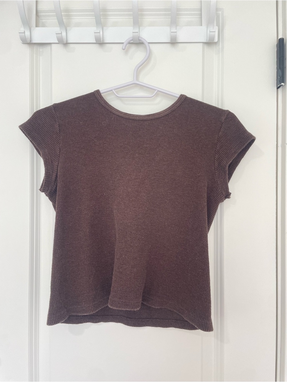 Brandy Melville Chocolate Brown Ribbed Short Sleeve Top